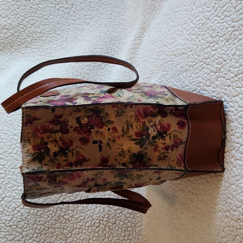 Patricia Nash Rosette Floral Italian Leather Velour Lined Shoulder Tote Bag - Picture 6 of 12